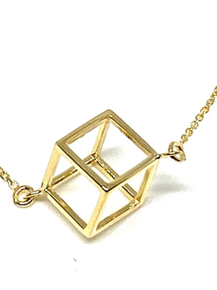 The wedding marketplace 14k yellow gold 3d cube necklace